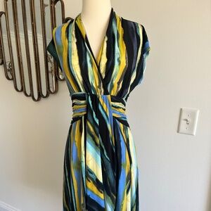 NWOT SANGRIA DRESS BLUE GREEN YELLOW BLACK SLEEVELESS DRESS COCKTAIL SZ 6